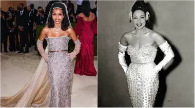 Yara Shahidi na Met Gali nosila je haljinu bez naramenica s potpisom Christiana Diora, a takvu je 1951. godine tijekom nastupa nosila Josephine Baker. S kristalima i elegantnim rukavicama, ova dva outfita gotovo su identična.