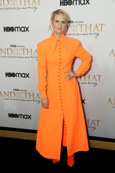 Cynthia Nixon je dobro znana zvijezda &quot;Seksa i grada&quot; , a iako je ta serija poznata po genijalnim stylinzima i visokoj modi - Cynthia je ovim lookom kardinalno podbacila. Narančasta haljina do poda s brojnim gumbićima koji su joj sezali od vrata do gležnjeva te čizme u istom tonu na premijeri &quot;And Just Like That...&quot; je zgrozila i javnost i modne stručnjake, pa su glumicu proglasili najgore odjevenom damom večeri. 