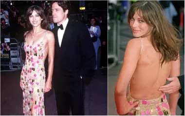 Na londonskoj premijeri filma &quot;Za tvoje plave oči&quot; 1999., na kojoj se pojavila sa svojim tadašnjim dečkom Hughom Grantom, glumica Elizabeth Hurley nosila je zlatnu haljinu s ružičastim detaljima, a uz prorez na nozi, haljina je imala potpuno otvorena leđa.