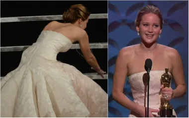 Na dodjeli Oscara 2013. godine, glumica Jennifer Lawrence proglašena je najboljom glumicom, a dok je žurila kako bi primila svoj prvi kipić, spotaknula se i pala po stepenicama. U jednom je kasnijem intervjuu priznala da je bila jako nervozna, ali i u šoku kada je čula da izgovaraju njezino ime, pa da je vjerojatno zato i pala.