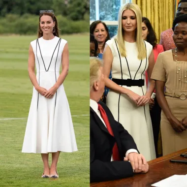 Kate i Ivanka viđene su u istim haljinama brenda Emilia Wickstead 2023. godine. Kate je nosila elegantnu haljinu na dobrotvornom polo meču u Windsor. Haljina bez rukava imala je lepršavi rub i bila je ukrašena crnim linijskim detaljem na korzetu.